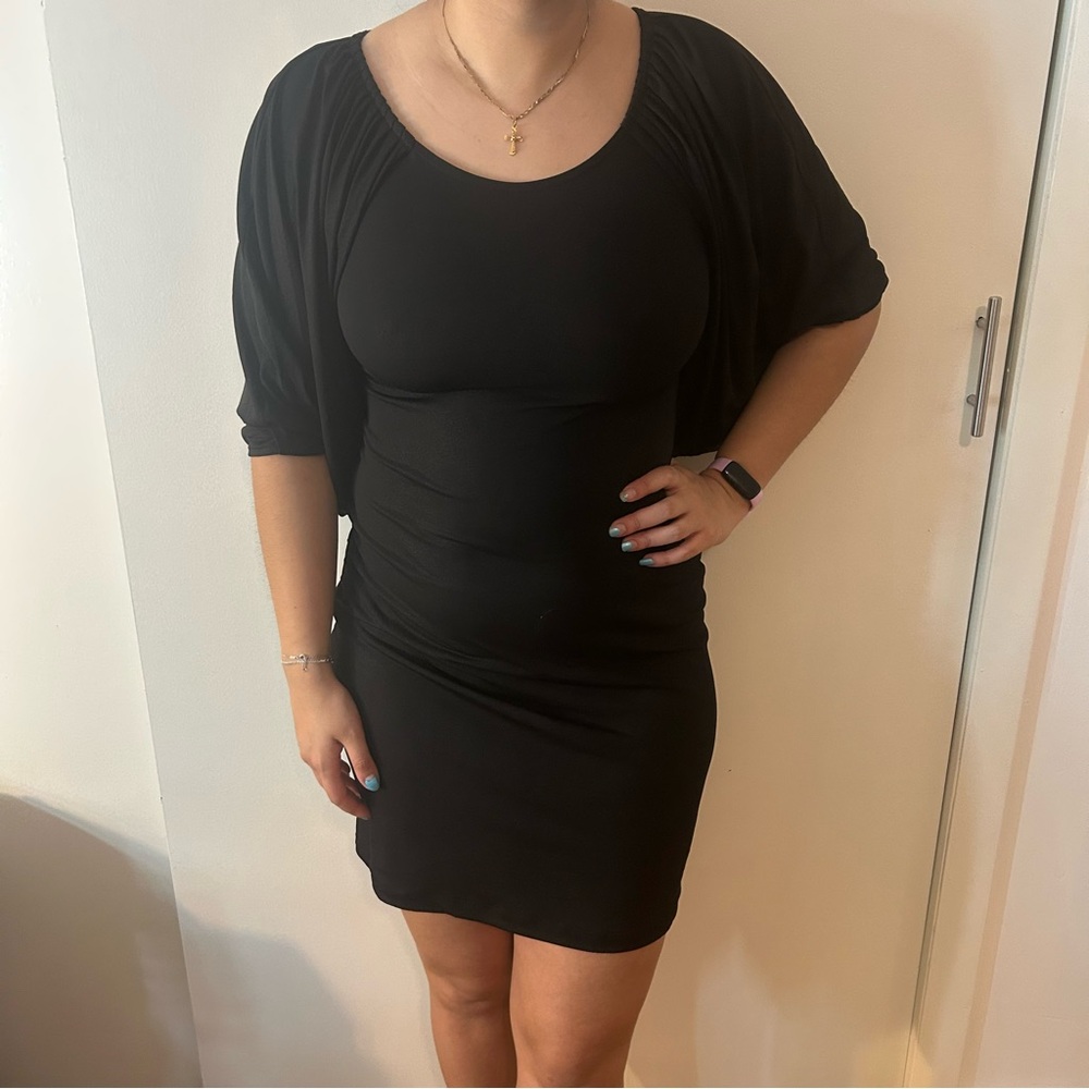 Wayne Cooper Black Bodycon Mini Dress with Dolman Sleeves
